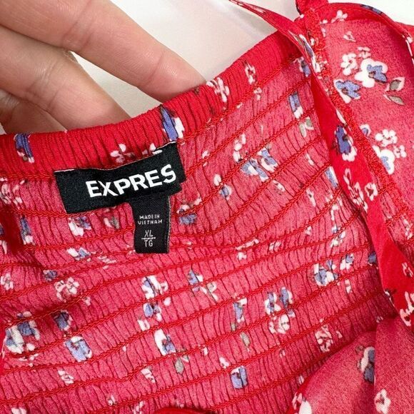 Express Dress Womens XL Red Floral skater Keyhole dainty Mini flowy sleeveless - Picture 3 of 11